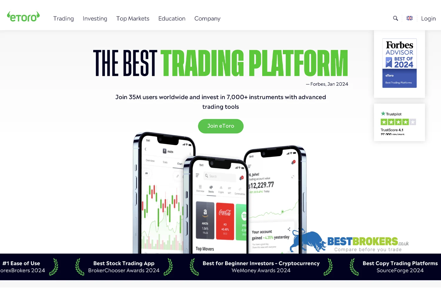 What mobile app does eToro offer?